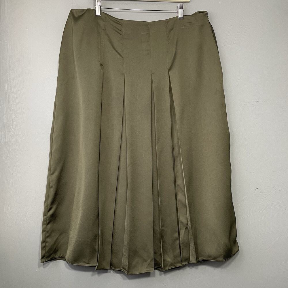 River Island Pleated Skirt Plus Size 16 Olive Satin Midi Forest Fairy EUR 46
